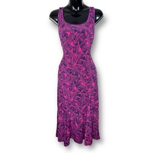 NWT Banana Republic Size L Pink Tropical Palm Sleeveless Stretch Midi Dress $80